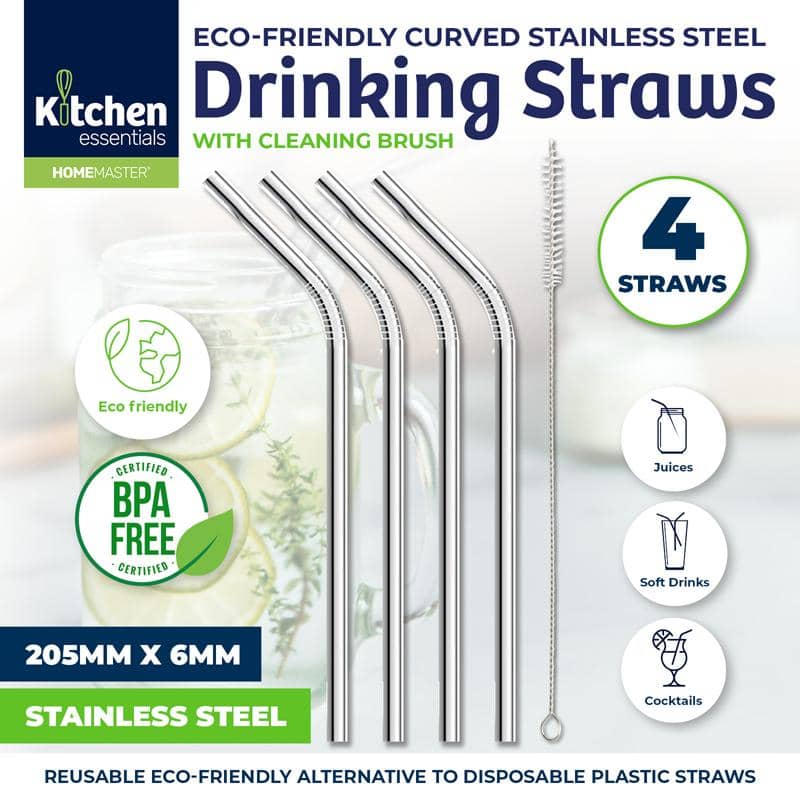 4 Stainless Steel Straws & 1 Cleaning Brush Set - Party Owls