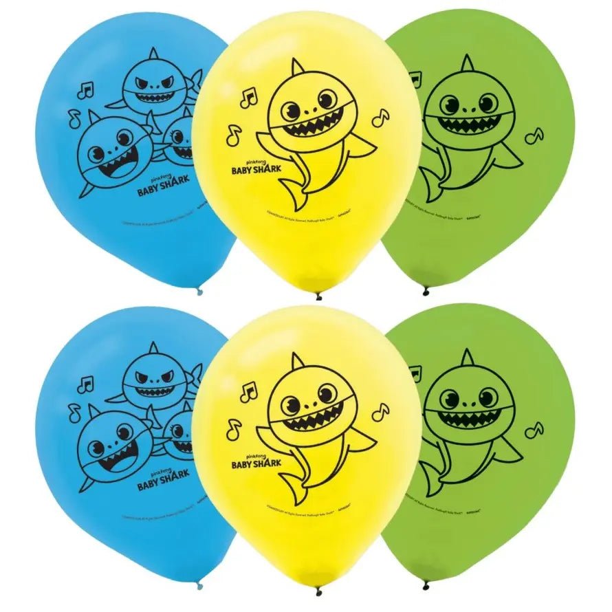 Baby Shark Latex Balloons 30cm (12") 6pk - Party Owls