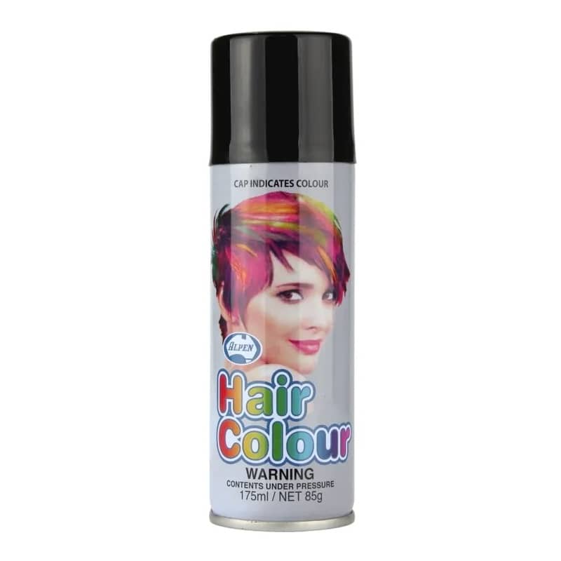 Black Hair Spray 175ML Temporary Plain Coloured Hairspray - Party Owls