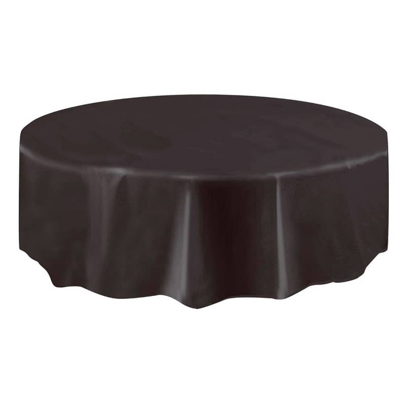 Black Solid Colour Round Plastic Table Cover 213cm (84") - Party Owls