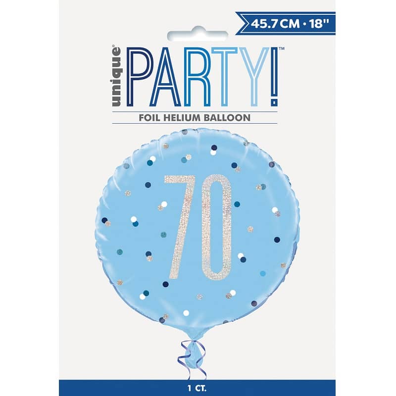 Blue 70th Birthday Foil Prismatic Balloon 45cm (18") - Party Owls