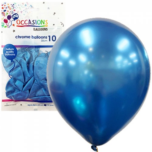 Chrome Blue Latex Balloons 30cm (12") 10pk - Party Owls