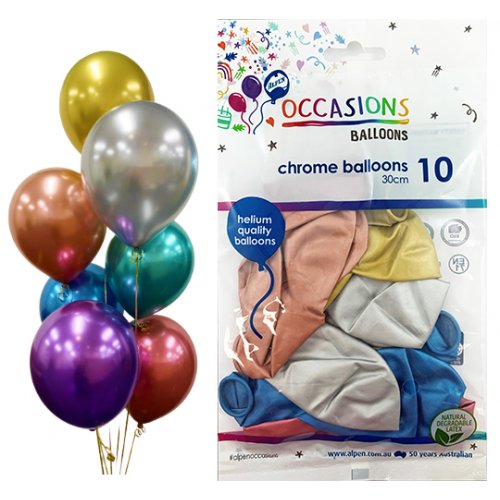 Chrome Multi-colour Latex Balloons 30cm (12") 10pk - Party Owls