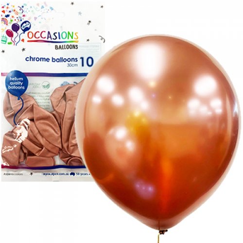 Chrome Rose Gold Latex Balloons 30cm (12") 10pk - Party Owls