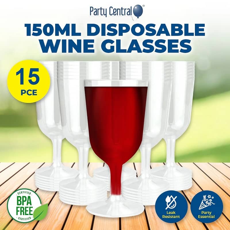 Clear Plastic Wine Glasses 150ml 15pk Drinkware - Party Owls