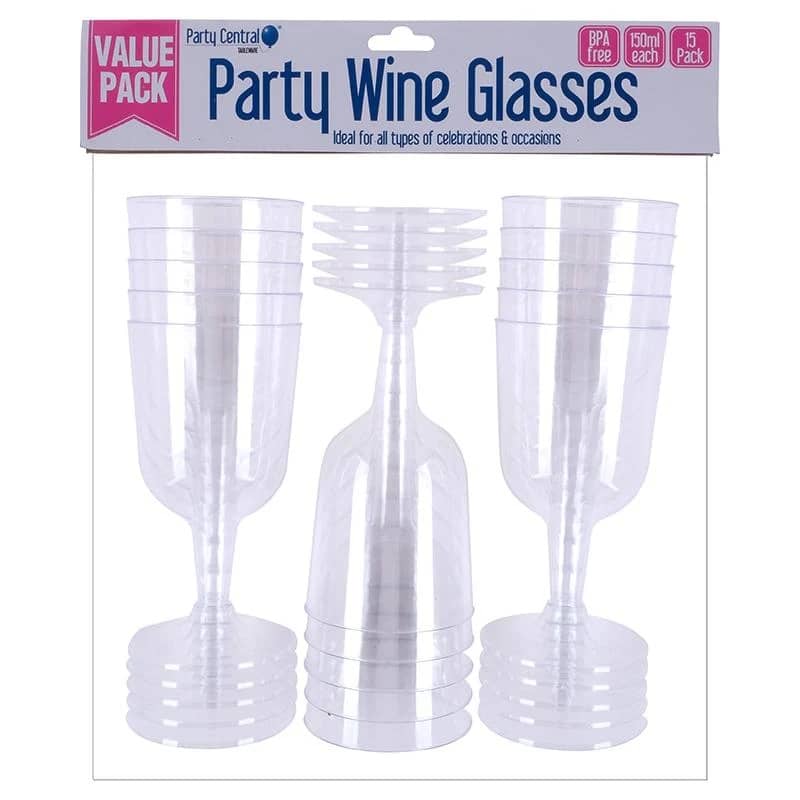 Clear Plastic Wine Glasses 150ml 15pk Drinkware - Party Owls