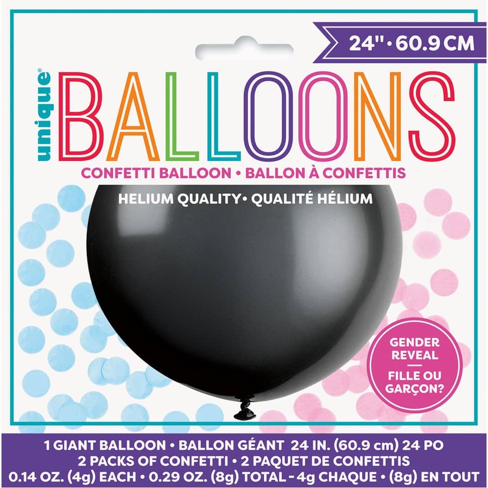 Gender Reveal Jumbo Black Latex Balloon 61CM (24") - Party Owls