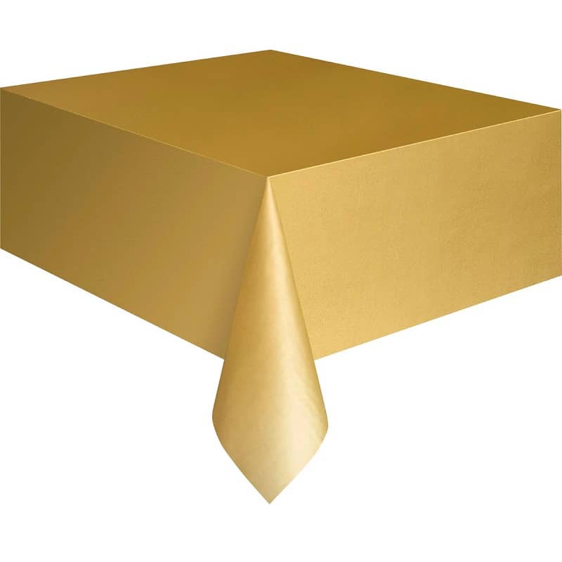 Gold Rectangle Solid Colour Plastic Table Cover 137cm x 274cm - Party Owls