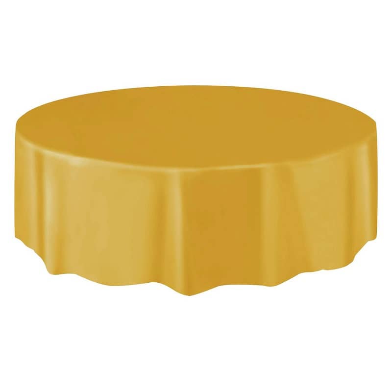Gold Solid Colour Round Plastic Table Cover 213cm (84") - Party Owls