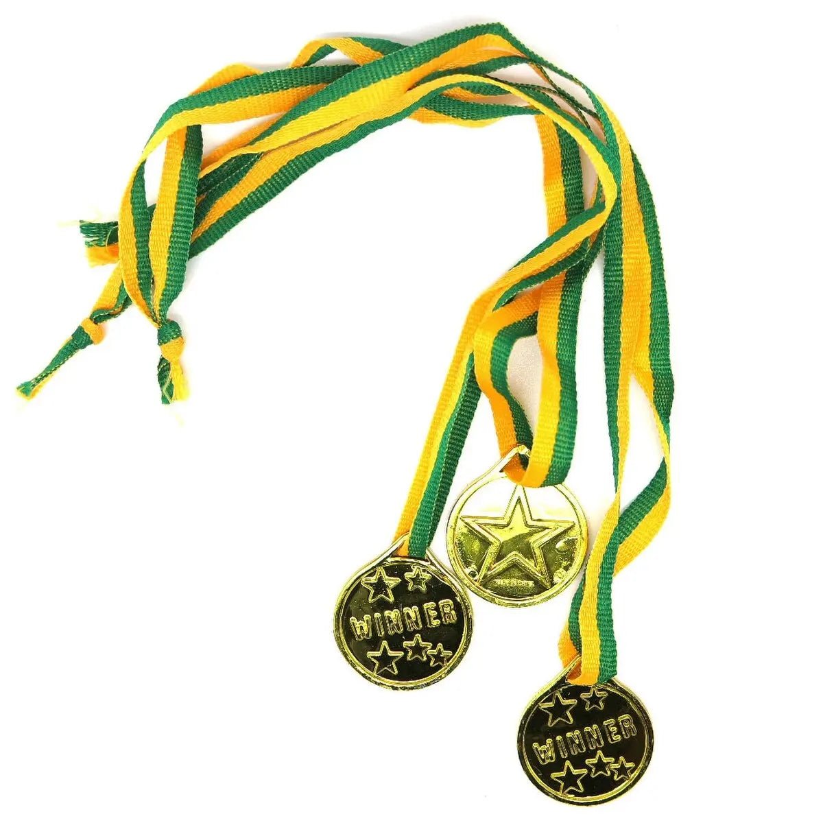 Gold Winner Medals With Green & Gold Ribbon 100pk - Party Owls
