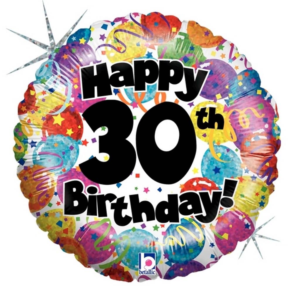 Happy 30th Birthday Holographic Foil Balloon 45cm (18") - Party Owls