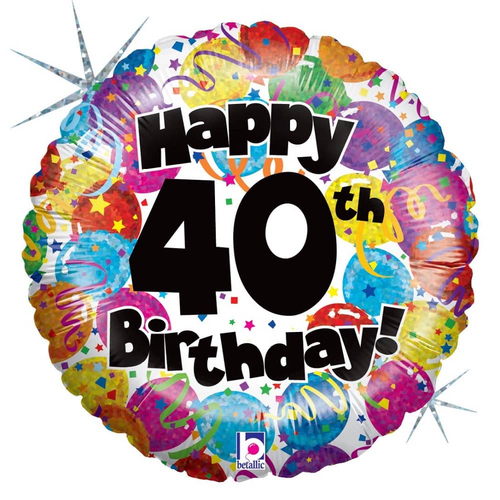 Happy 40th Birthday Holographic Foil Balloon 45cm (18") - Party Owls