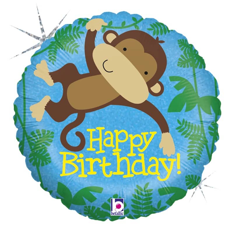 Happy Birthday Holographic Foil Balloon 45cm (18") Monkey - Party Owls