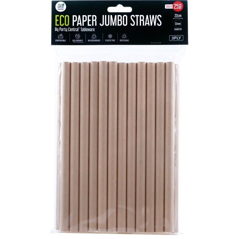 Jumbo Paper Straws 25pk 22cm x 1.2cm Eco Friendly - Party Owls