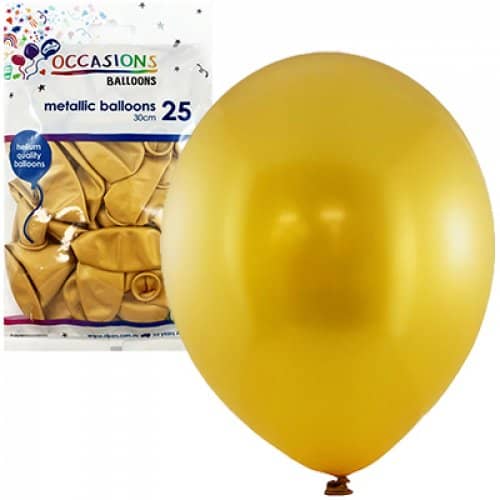 Metallic Gold Latex Balloons 30cm (12") 25pk - Party Owls