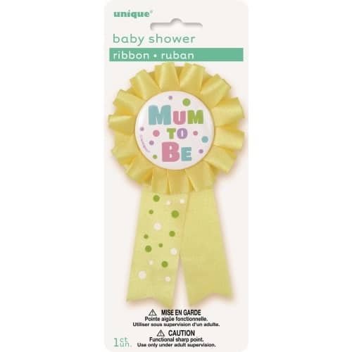 Mum To Be Award Ribbon Badge Baby Shower Yellow - Party Owls