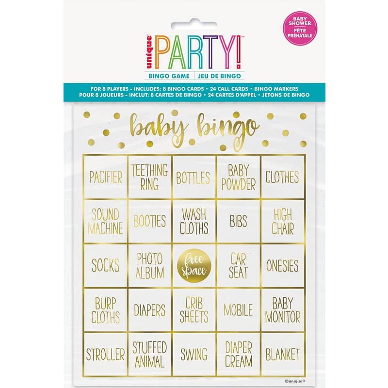 Oh Baby Gold Foil Stamped Bingo Cards Kit For 8 Baby Shower Party Game - Party Owls