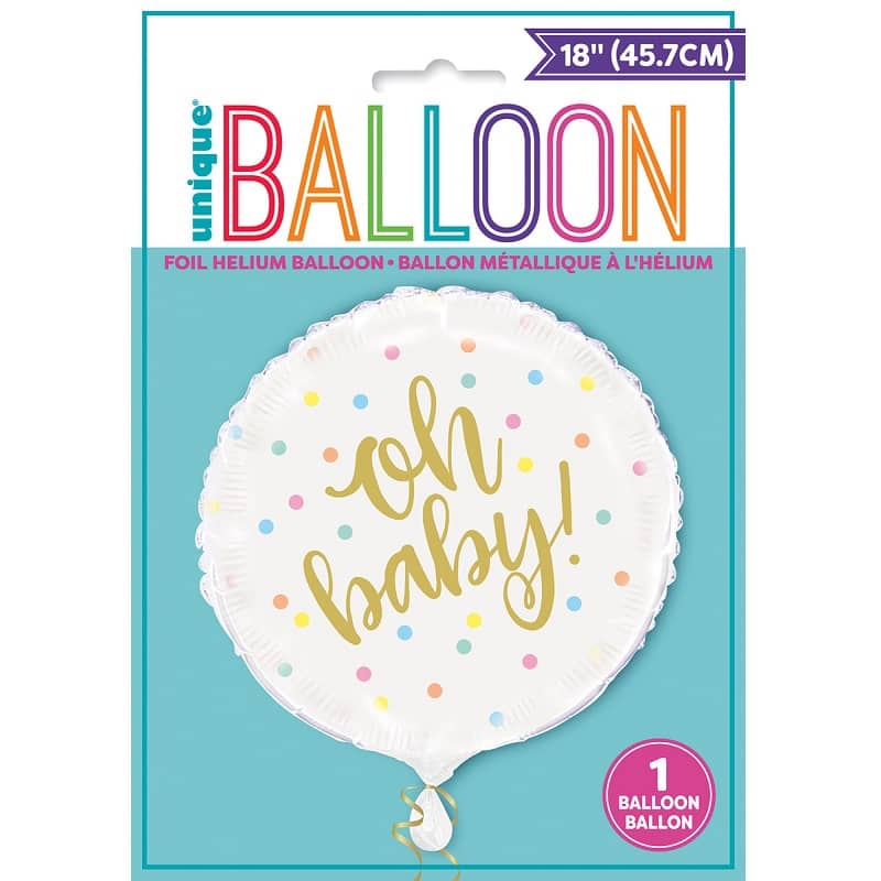 Oh Baby Gold Printed Foil Balloon 45cm (18") - Party Owls