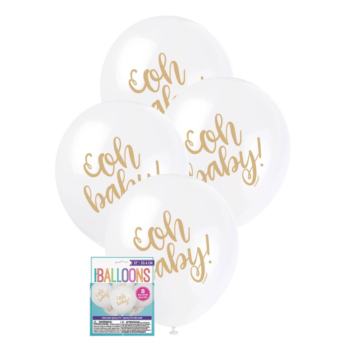 Oh Baby Gold Printed Latex Balloons 30cm (12") 8pk - Party Owls