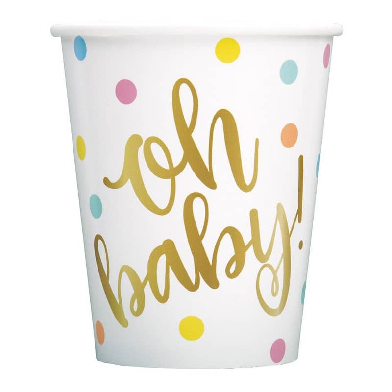 Oh Baby Gold Printed Paper Cups 8pk Baby Shower - Party Owls