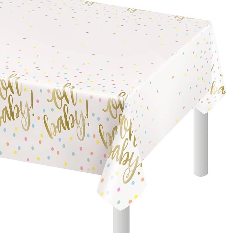 Oh Baby Gold Printed Plastic Table Cover Tablecloth 1.37m x 2.13m (54'' x 84'') - Party Owls