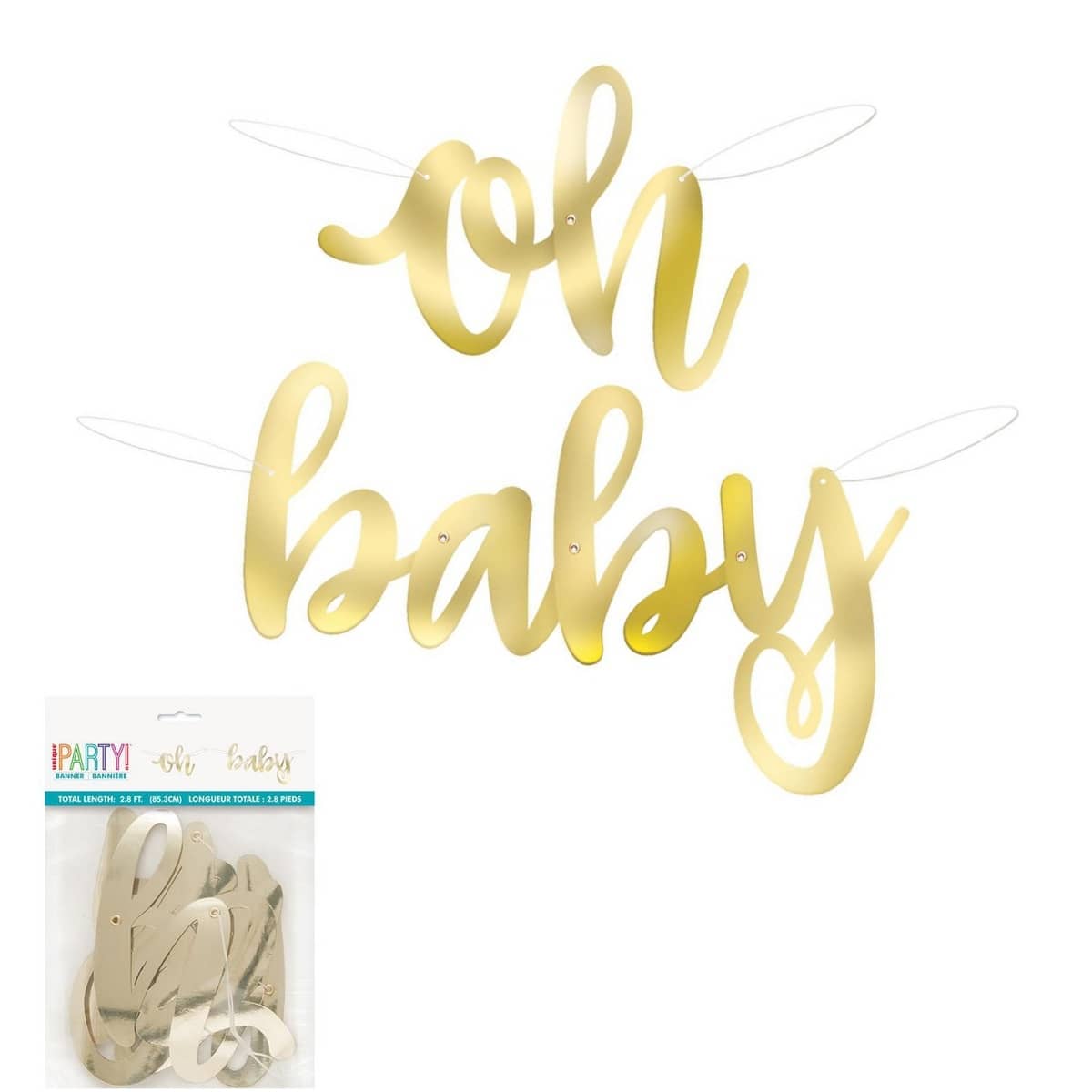 Oh Baby Gold Stamped Foil Script Banner 85cm (2.8') - Party Owls