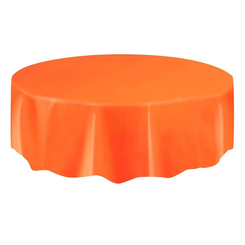 Orange Solid Colour Round Plastic Table Cover 213cm (84") - Party Owls
