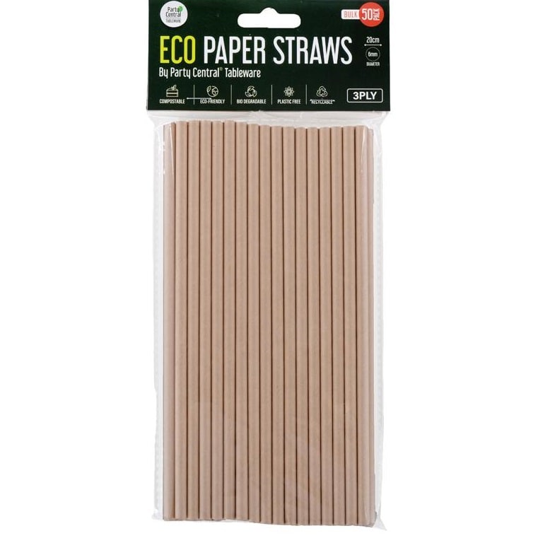 Paper Straws 50pk 20cm x 6mm Eco Friendly - Party Owls