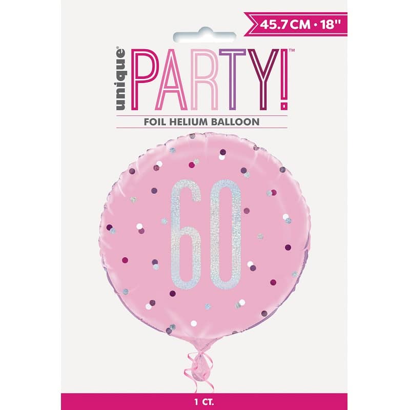 Pink 60th Birthday Foil Prismatic Balloon 45cm (18") - Party Owls