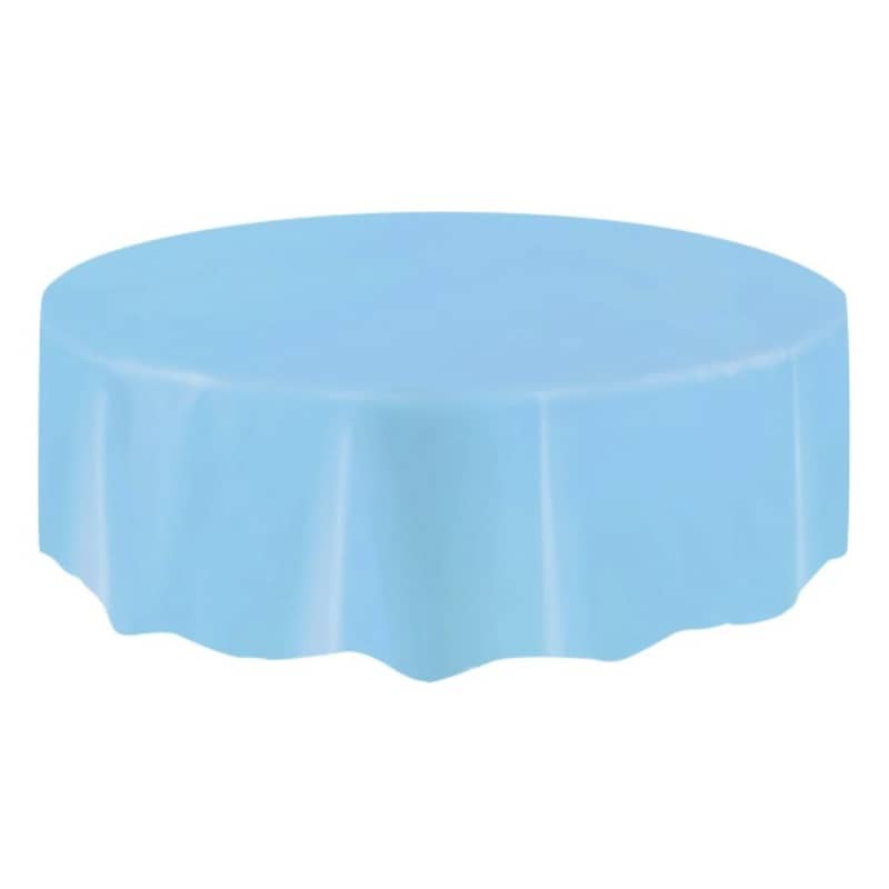 Powder Blue Solid Colour Round Plastic Table Cover 213cm (84") - Party Owls