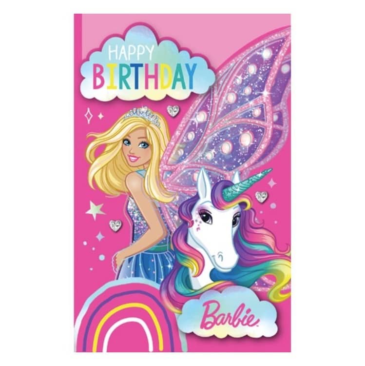 Premium Barbie Birthday Card 12.5cm x 20cm With Pink Envelope Party Owls