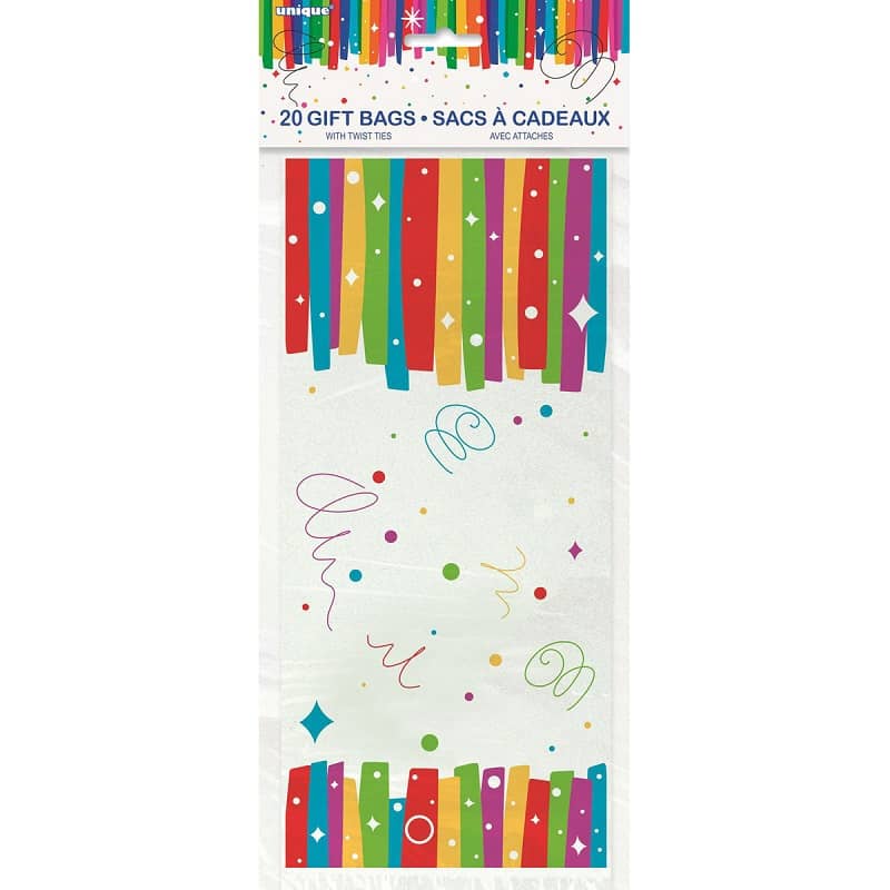 Rainbow Ribbons Cello Bags 20pk 28cm x 13cm (11" x 5") - Party Owls