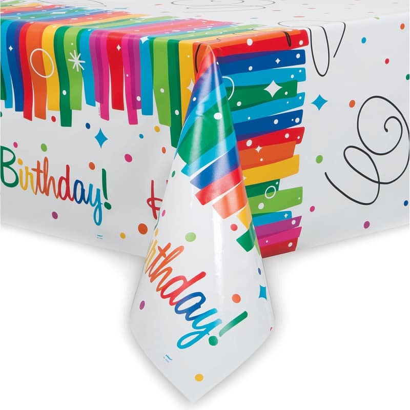 Rainbow Ribbons Plastic Table Cover Tablecloth 137cm x 213cm - Party Owls
