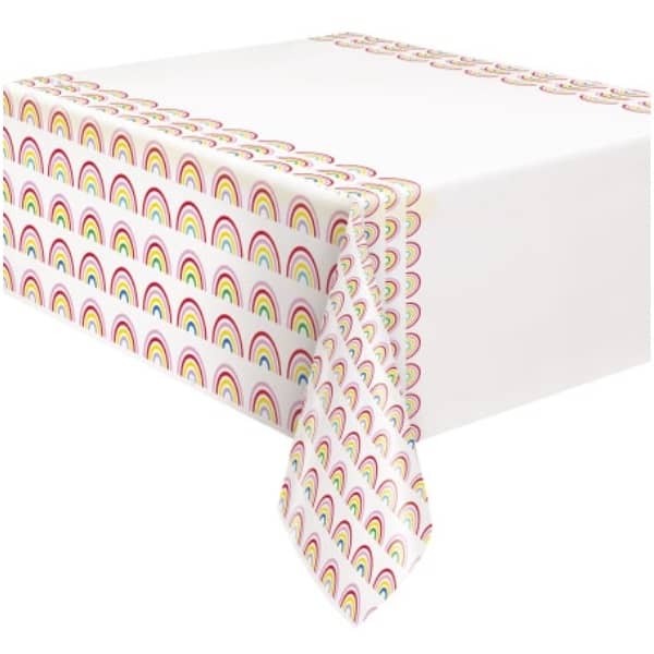 Rainbow Ribbons Pop Shop Plastic Table Cover Tablecloth 137cm x 213cm - Party Owls