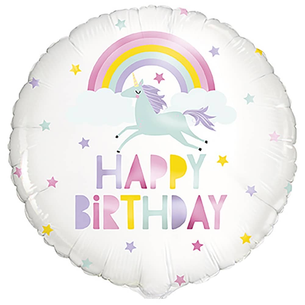 Rainbow Unicorn Happy Birthday Foil Balloon 45cm (18") - Party Owls