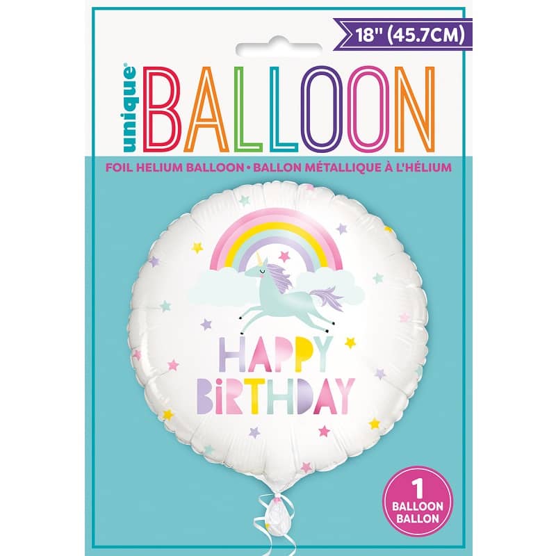 Rainbow Unicorn Happy Birthday Foil Balloon 45cm (18") - Party Owls