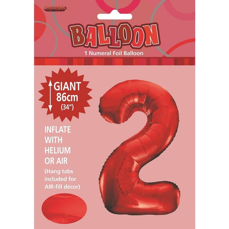 Red Number 2 Giant Numeral Foil Balloon 86cm (34") - Party Owls