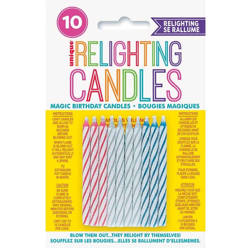 Relighting Magic Spiral Candles 10pk Multi-coloured - Party Owls