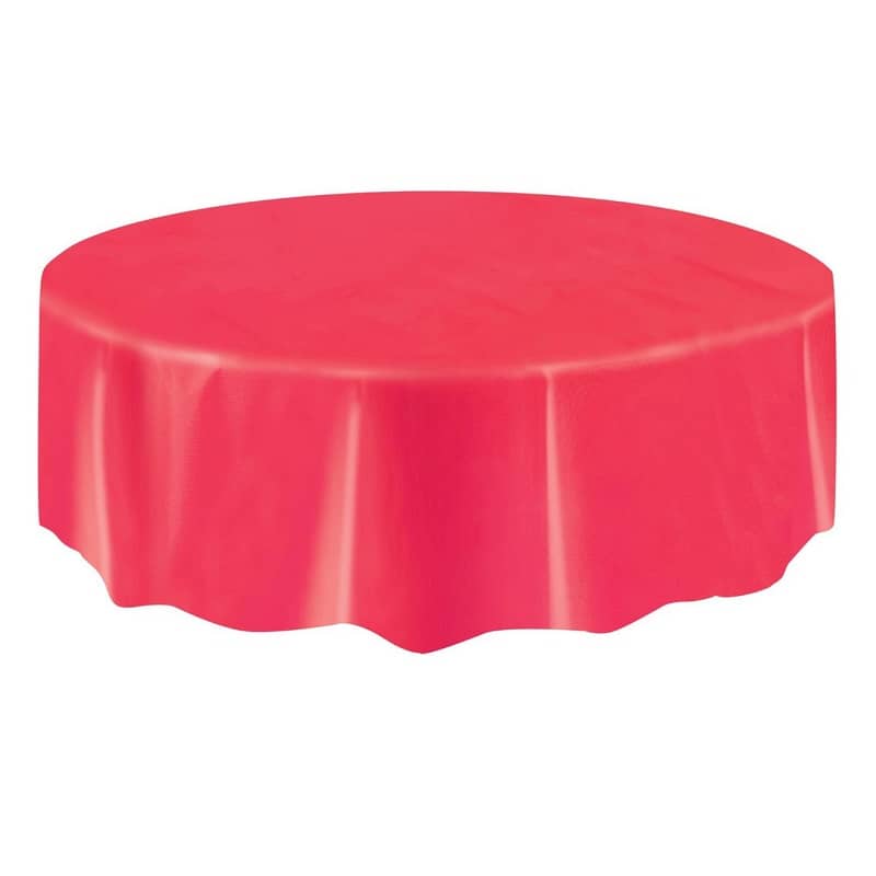 Ruby Red Solid Colour Round Plastic Table Cover 213cm (84") - Party Owls