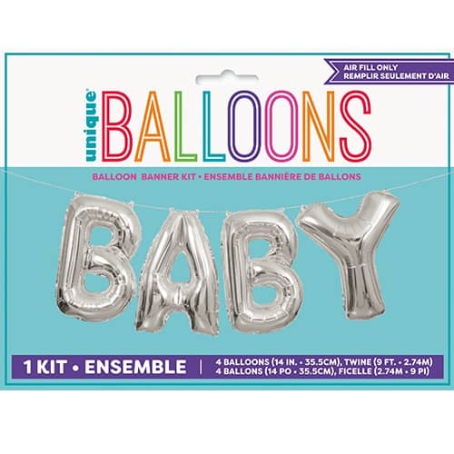 Silver "Baby" Letter Foil Balloons Banner Kit - Party Owls
