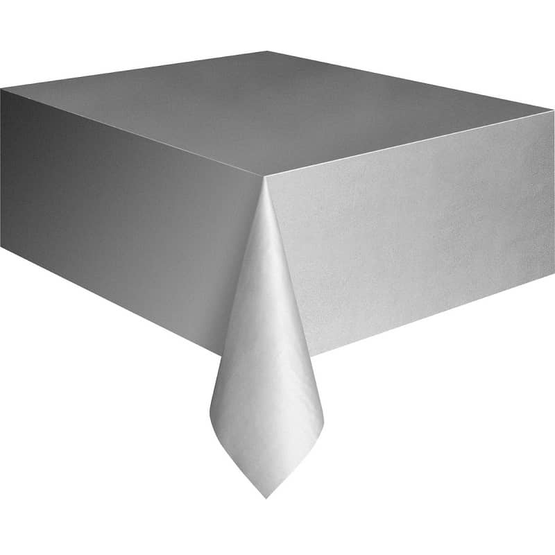 Silver Rectangle Solid Colour Plastic Table Cover 137cm x 274cm - Party Owls