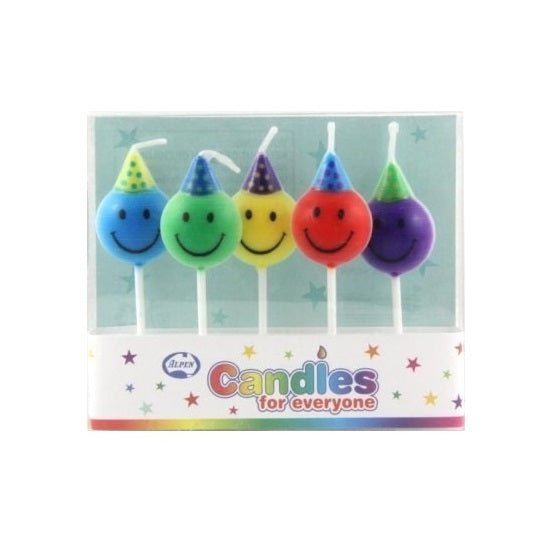 Smiley Faces Small Pick Candles 5pk - Party Owls