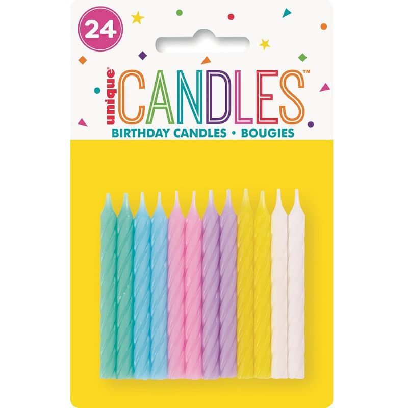 Spiral Candles 24pk Assorted Pastel - Party Owls