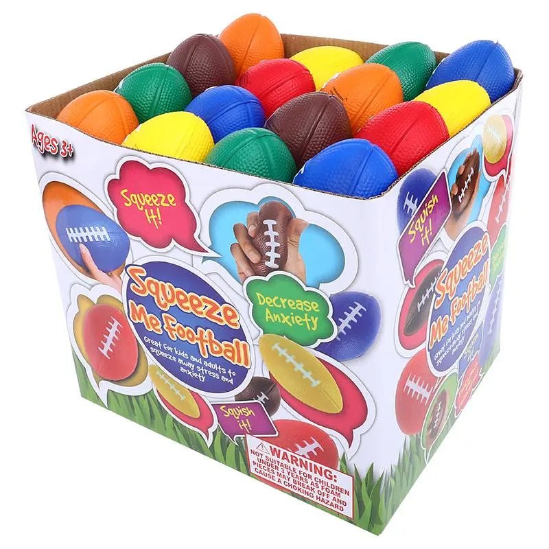 Squeeze Me Football Stress Relief Balls 8.5cm 48pcs Assorted Colours - Party Owls