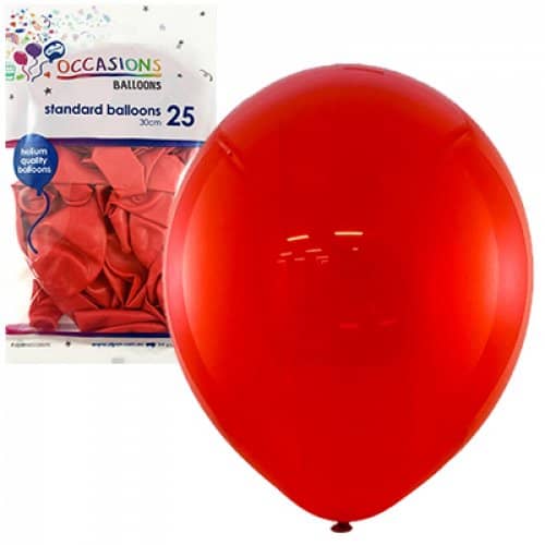 Standard Red Latex Balloons 30cm (12") 25pk - Party Owls