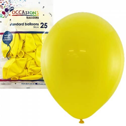 Standard Yellow Latex Balloons 30cm (12") 25pk - Party Owls