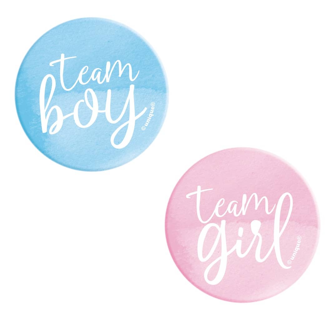 Team Boy Or Girl Gender Reveal Badges 10pk - Party Owls