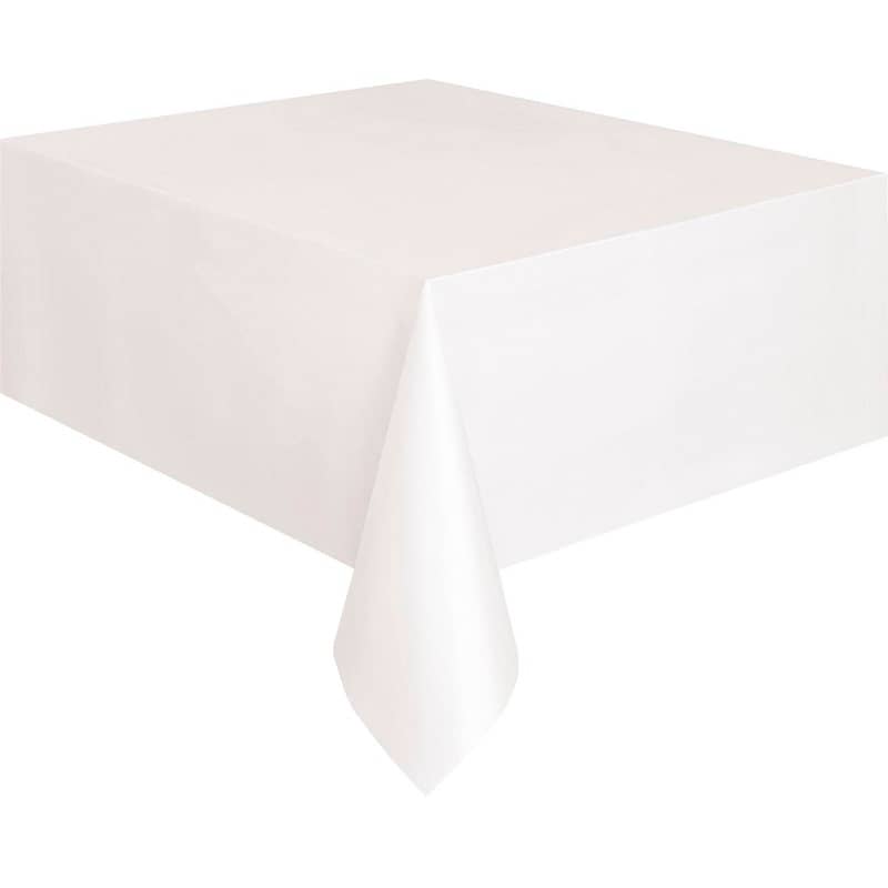 White Rectangle Solid Colour Plastic Table Cover 137cm x 274cm - Party Owls