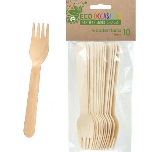 Wooden Forks 155mm 10pk Cutlery Pack - Party Owls
