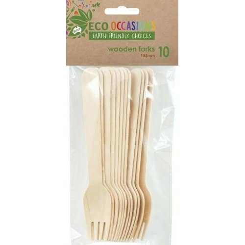 Wooden Forks 155mm 10pk Cutlery Pack - Party Owls